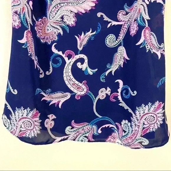 Laundry Shelly Segal Navy Paisley Loose Neck Sleeveless Top Blouse Size S - Picture 4 of 12
